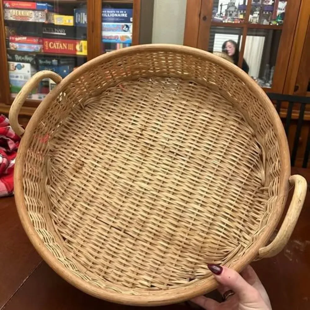 Rattan Woven Basket With Handles Circular Tray